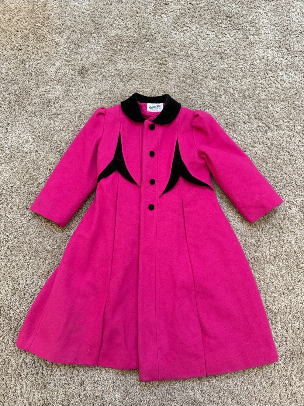 Rothschild Youth Size 7 Girl’s Pink and Black Wool Pea Coat. Union Made.